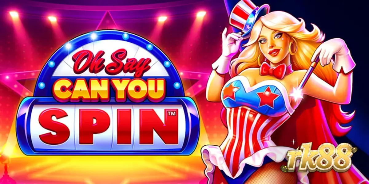 Tampilan visual slot Oh Say Can You Spin dengan tema patriotik dan roda bonus.